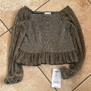 Girl’s Eyelash Gold Shimmery Smocked Peasant Top